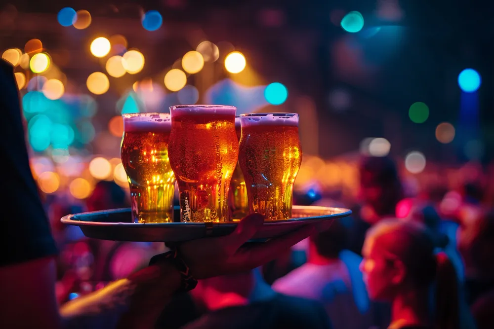 High-volume beverage service in a Texas tavern, illustrating the "busy-but-low-margin" reality of traditional happy hours.