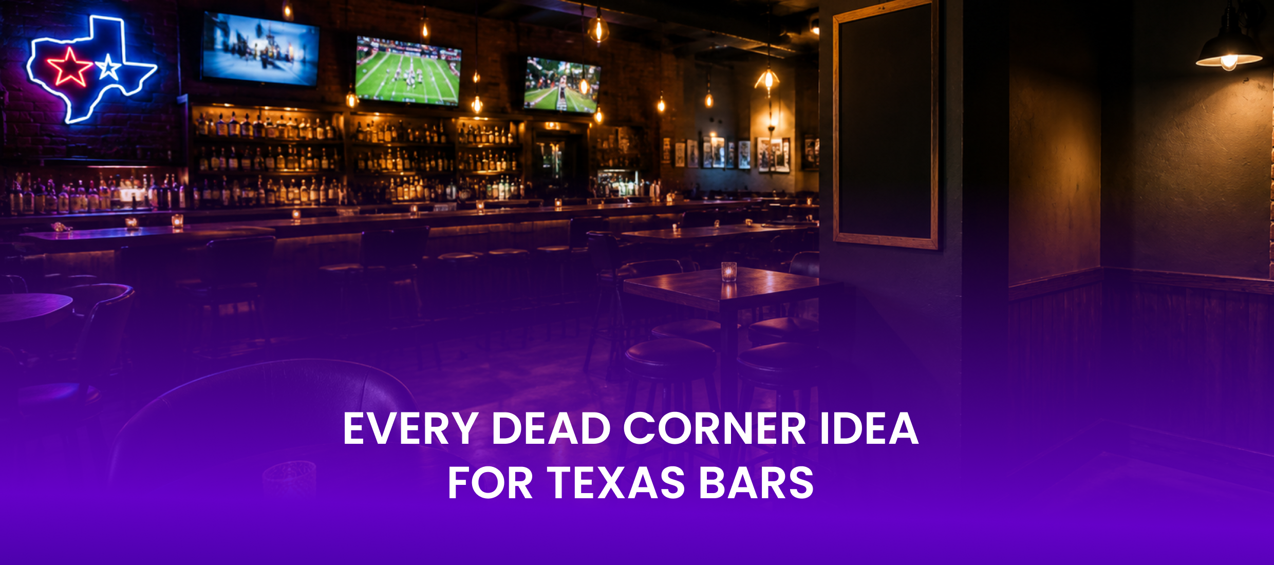 A Texas bar interior with a neon star sign, hanging bulb lights, and a quiet unused corner by the wall