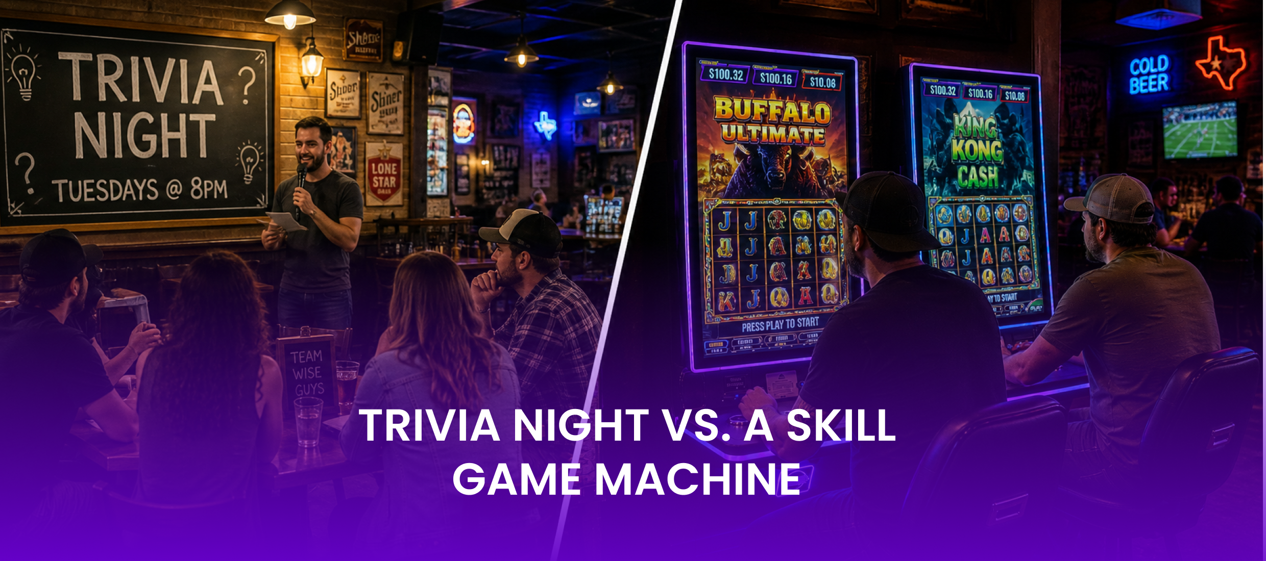 Texas bar trivia night compared side by side with a skill game machine